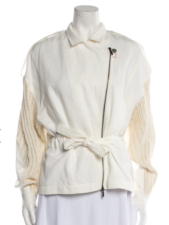Gentry Portofino Jackets & Blazers - NWT Gentry Portofino Ivory/White crochet Sleeve Tie Waist Utility Jacket Size M